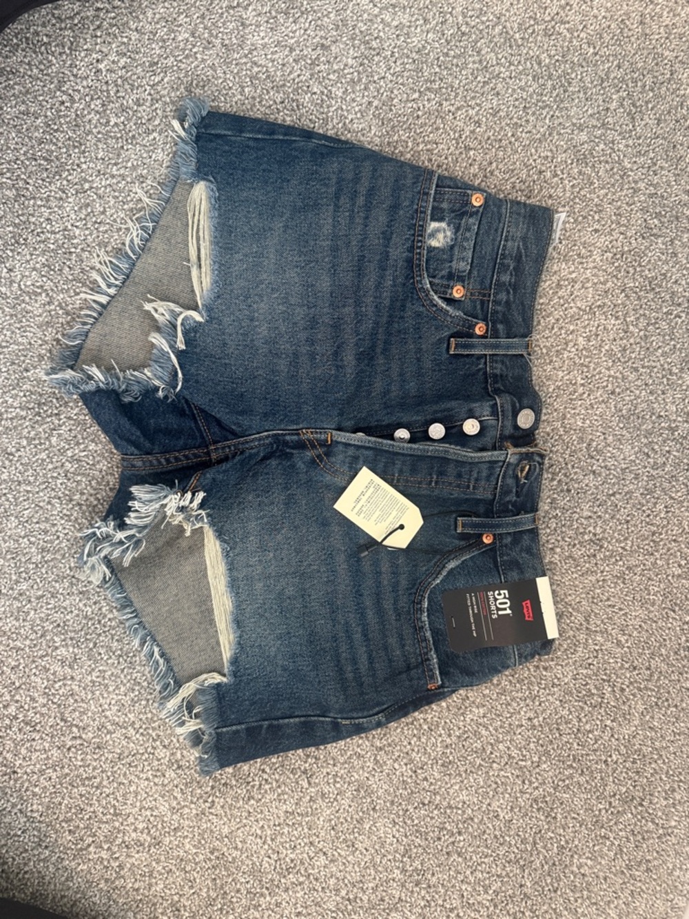 Levi's Dark Blue High-Rise Distressed Button-Fly Jean Shorts